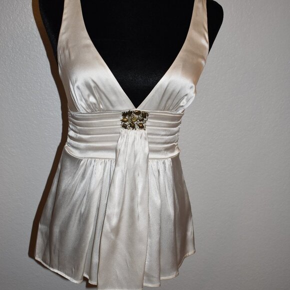 bebe 95% Silk Cream Colored Top - Picture 1 of 5